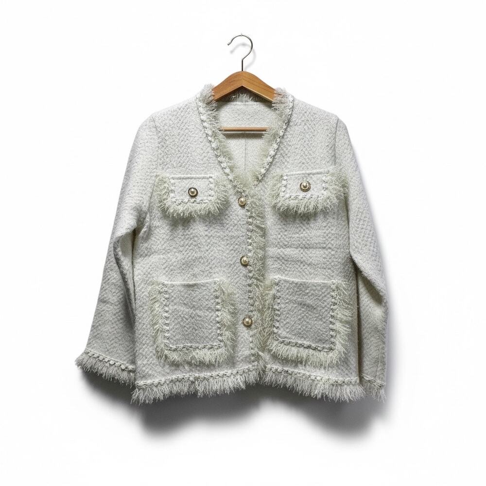 Ge Mi Lin Heavyweight Faux Mink Fleece Cardigan – Cream